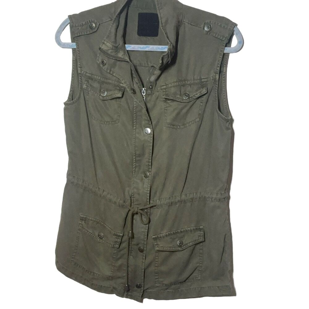 Celebrity Pink Utility Vest Women's L Olive Green Cotton Blend Sleeveless